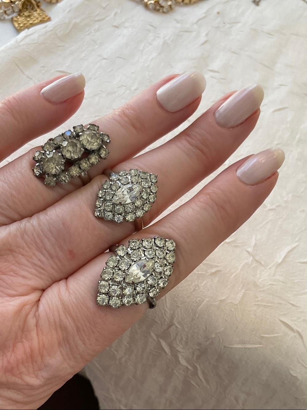 Vintage Crystal Statement Rings - Set of 3